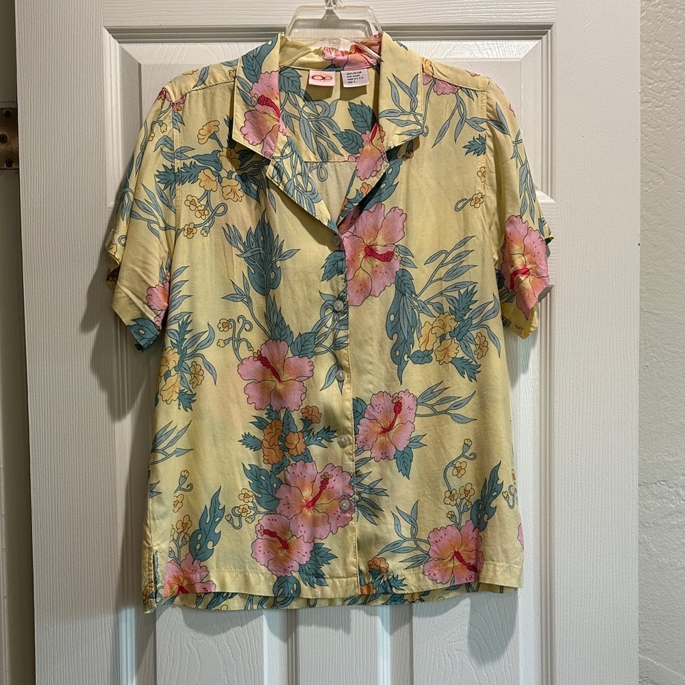 OP Floral Casual Button Down Shirt - Yellow and Pink